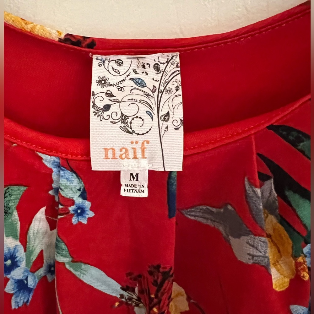 NAIF Red Floral Maxi Dress with adjustable spaghetti Straps in Size M - Picture 4 of 5